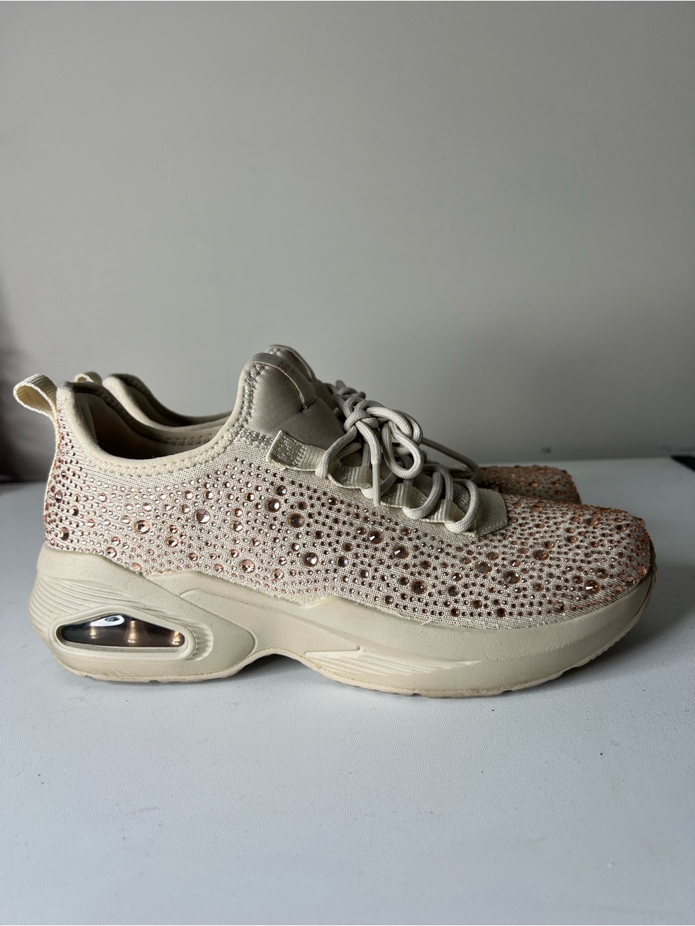 Skechers Women's Cream Rhinestone Platform Lace-Up Sneakers